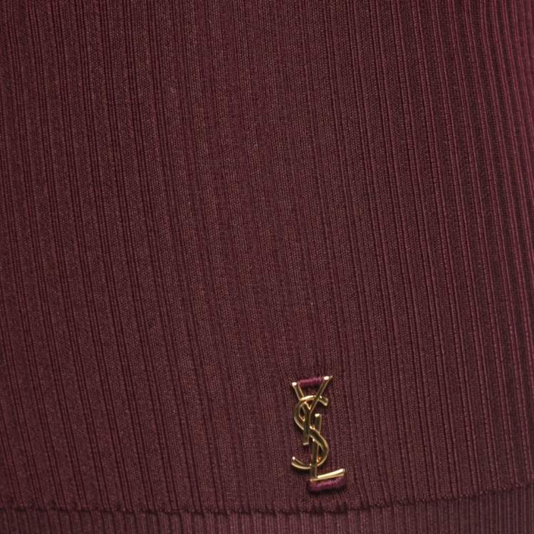 Pre Owned Saint Laurent Burgundy Ribbed Knit Biker Shorts S
