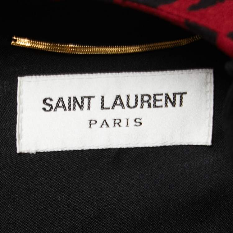 Pre Owned Saint Laurent Red Tiger Striped Crepe Plunge Neck Midi Dress S