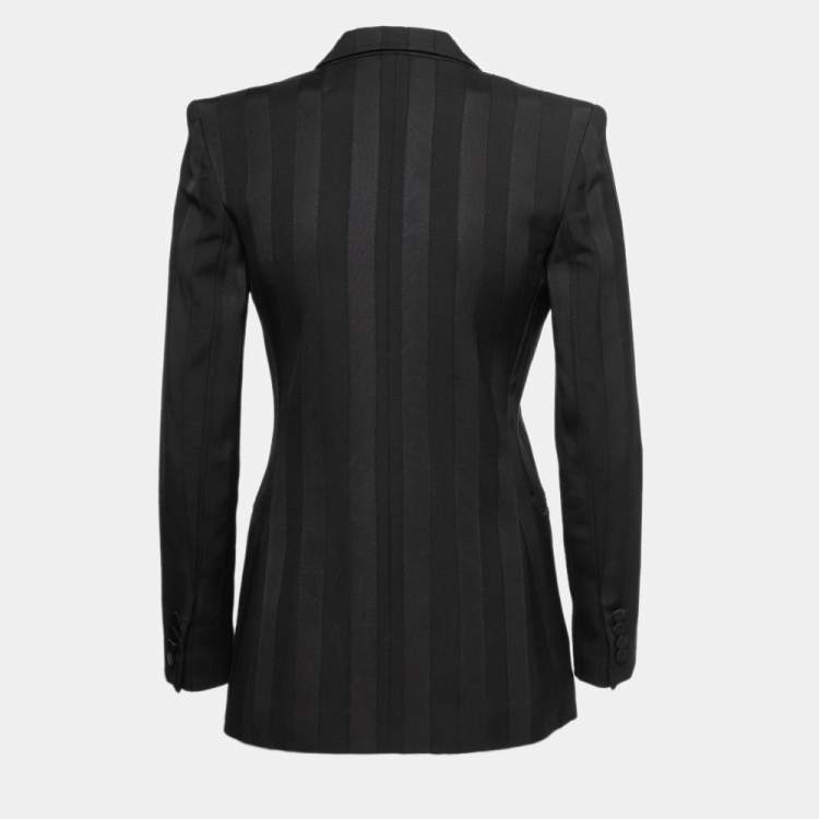 Pre Owned Saint Laurent Paris Black Wool Ribbon Striped Double Breasted Blazer S