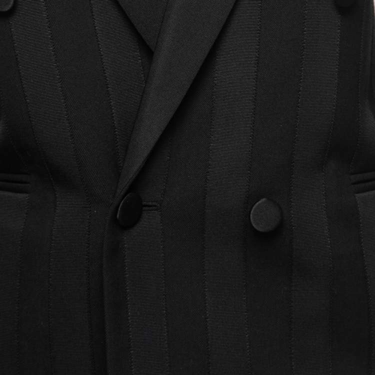 Pre Owned Saint Laurent Paris Black Wool Ribbon Striped Double Breasted Blazer S