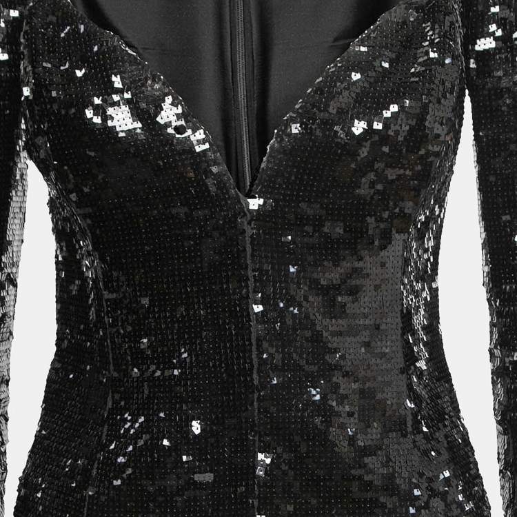 Pre Owned Saint Laurent Black Sequined Plunge Neck Top S