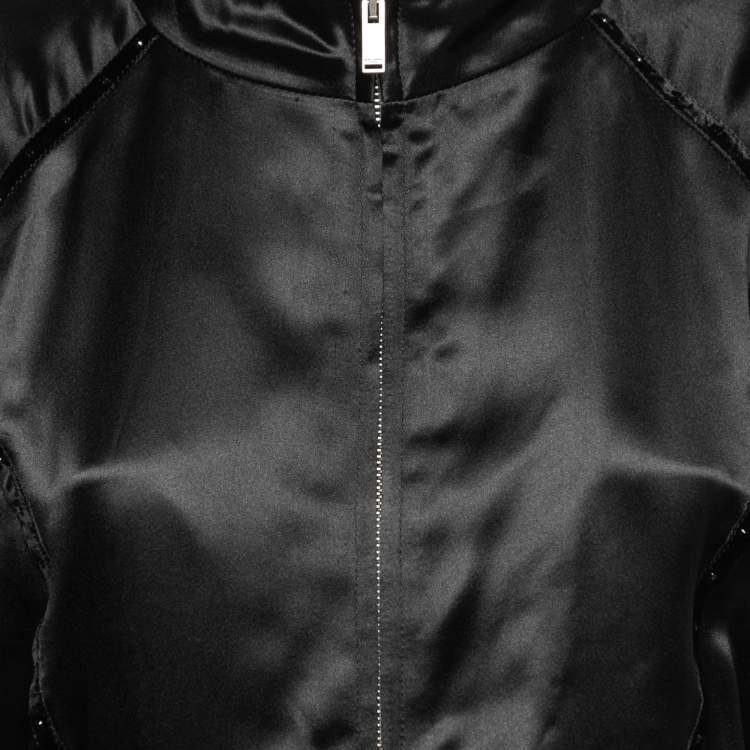 Pre Owned Saint Laurent Paris Black Satin Teddy 80s Bomber Jacket L 