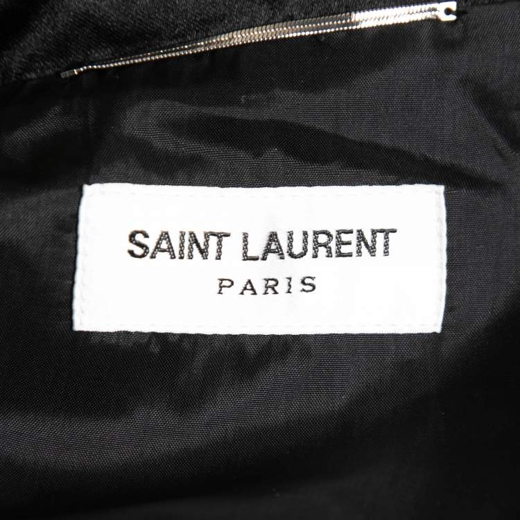 Pre Owned Saint Laurent Paris Black Satin Teddy 80s Bomber Jacket L 