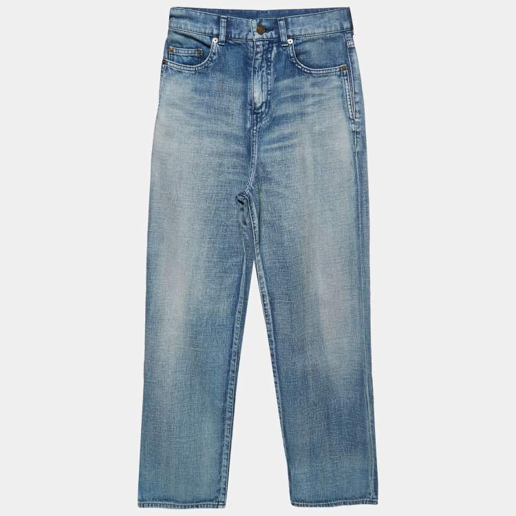 Pre Owned Saint Laurent Paris Blue Washed Denim High Waist Jeans M Waist 28"