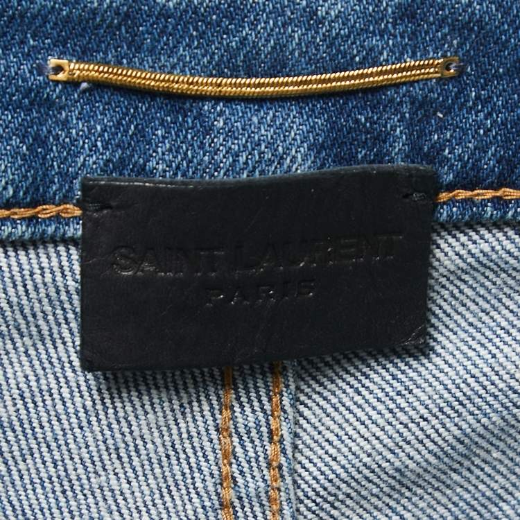 Pre Owned Saint Laurent Paris Blue Washed Distressed Denim Skinny Jeans M Waist 28" 