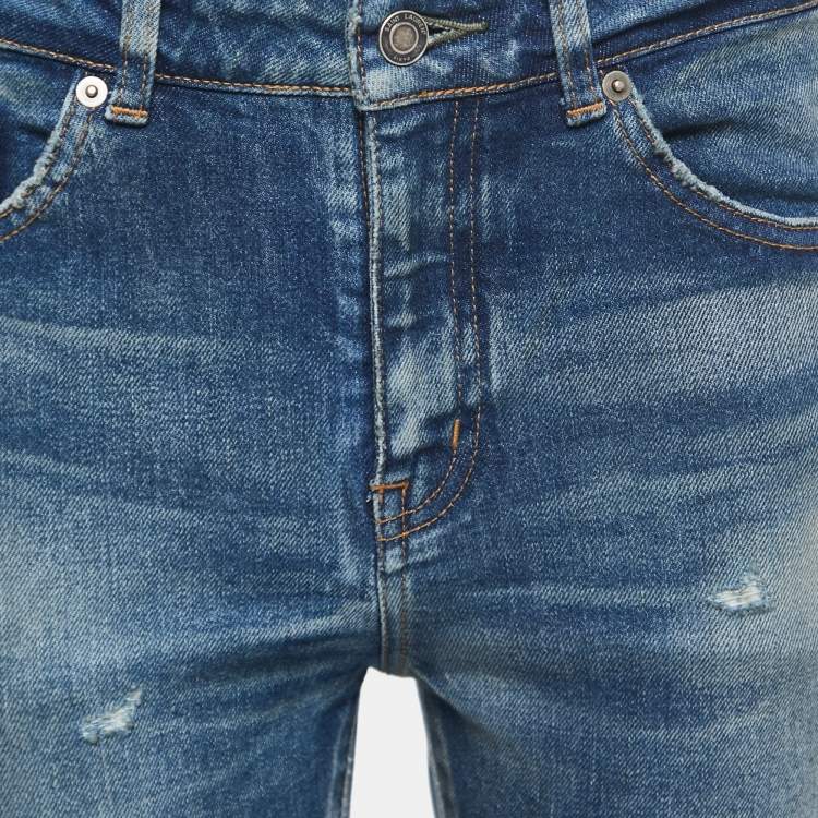 Pre Owned Saint Laurent Paris Blue Washed Distressed Denim Skinny Jeans M Waist 28" 