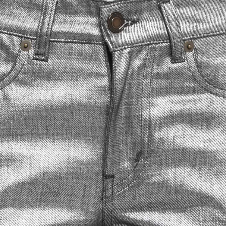 Pre Owned Saint Laurent Silver Coated Denim Straight Fit Jeans M Waist 29"