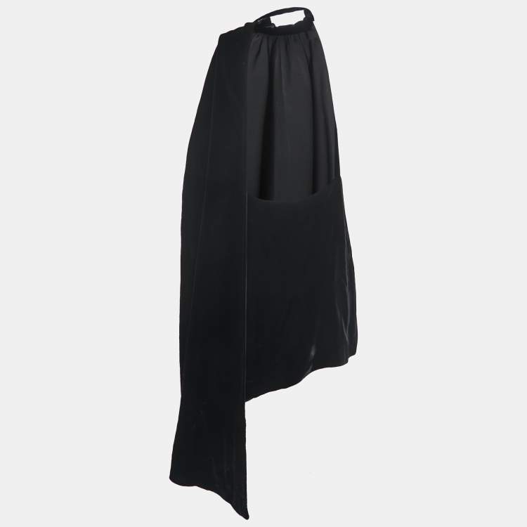 Pre Owned Saint Laurent Black Velvet One Shoulder Asymmetrical Mini Dress S