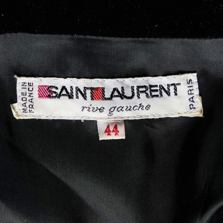 Pre Owned Saint Laurent Rive Gauche Black Velvet & Contrast Detail Midi Dress L
