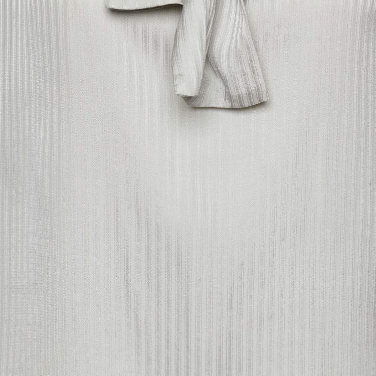 Pre Owned Saint Laurent Rive Gauche Grey Striped Silk Neck Tie Top M