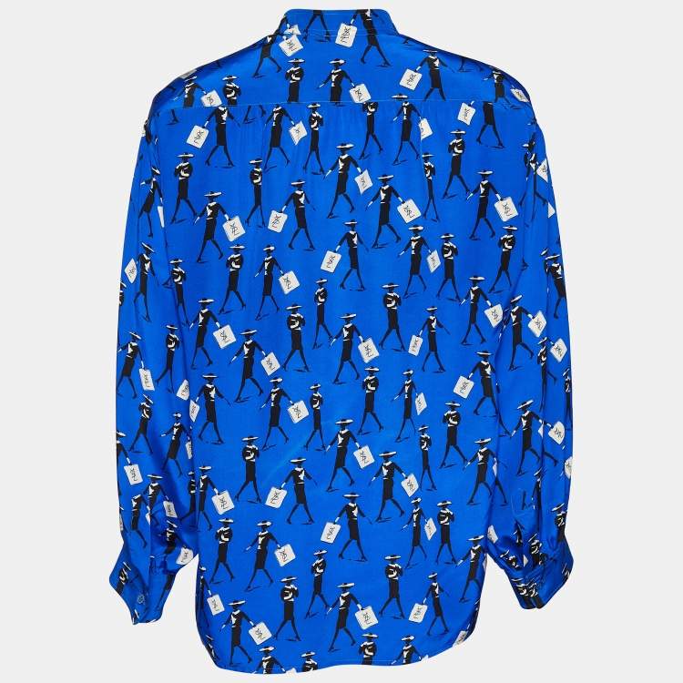 Saint Laurent Rive Gauche Blue Printed Silk Oversized Shirt L Saint Laurent  Paris | TLC