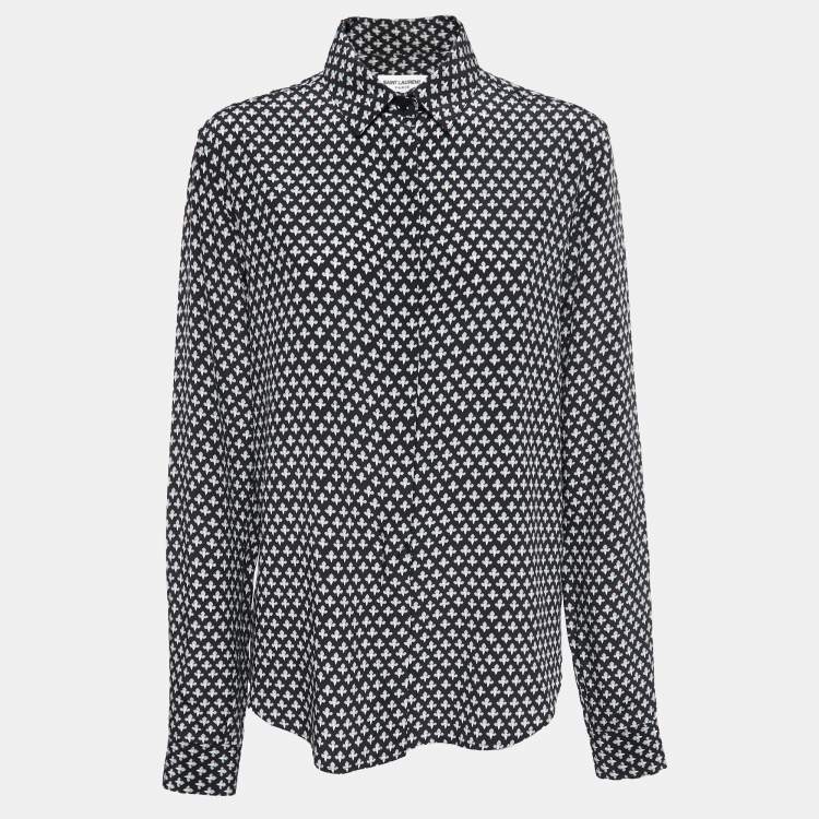 Pre Owned Saint Laurent Paris Black Printed Silk Blouse L