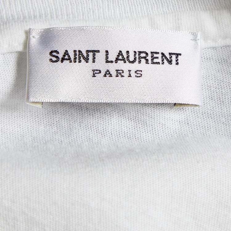 Pre Owned Saint Laurent White Printed Cotton Knit T-Shirt M