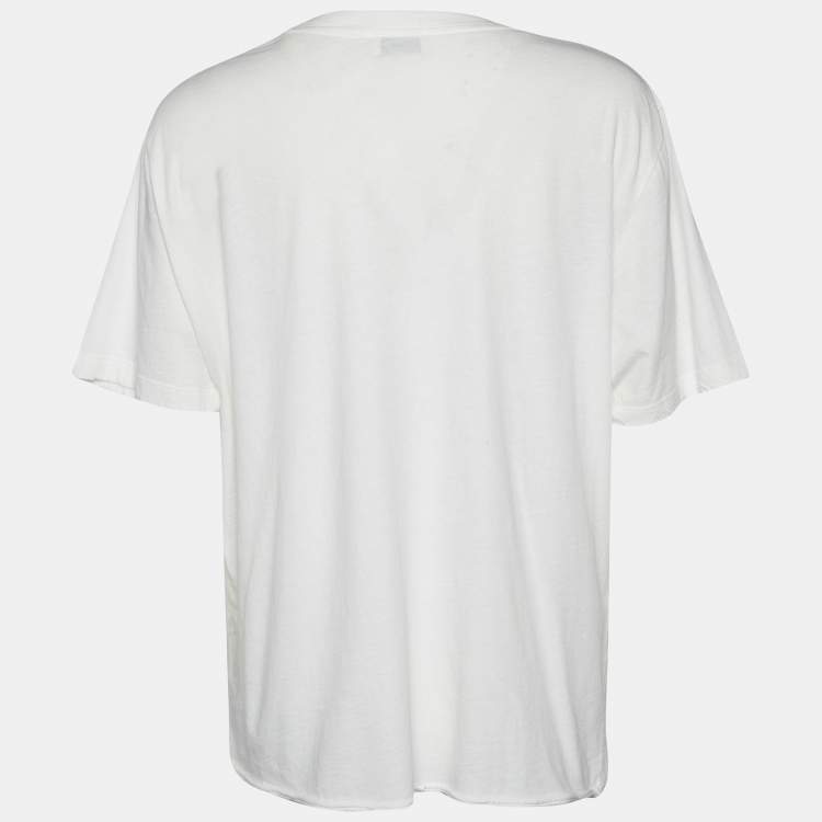 Pre Owned Saint Laurent White Printed Cotton Knit T-Shirt M