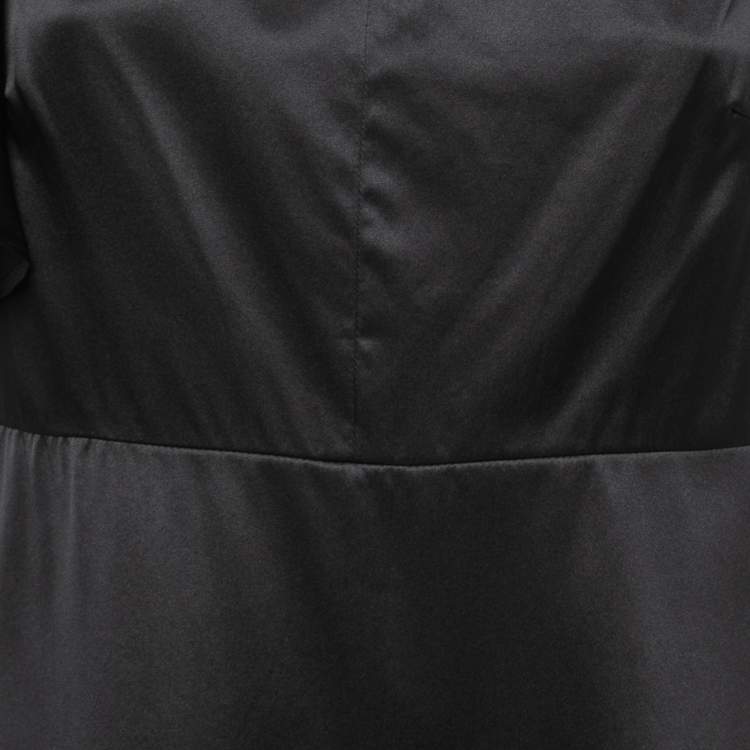 Pre Owned Saint Laurent Black Silk Satin Cut Out Ruffle Sleeve Short Dress L
