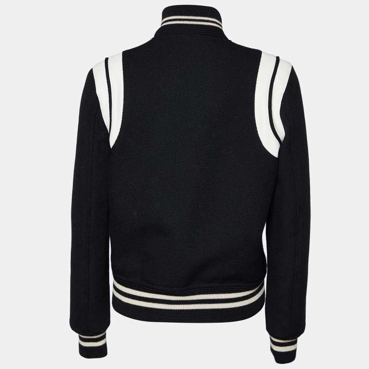 Pre Owned Saint Laurent Black Wool Contrast Leather Detail Teddy Jacket M