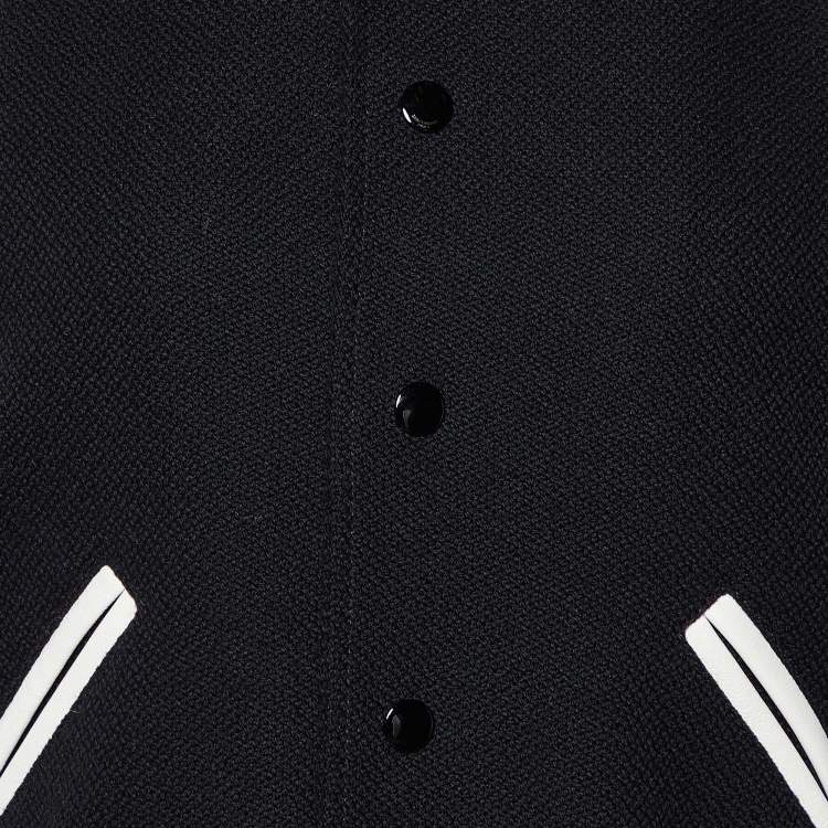 Pre Owned Saint Laurent Black Wool Contrast Leather Detail Teddy Jacket M