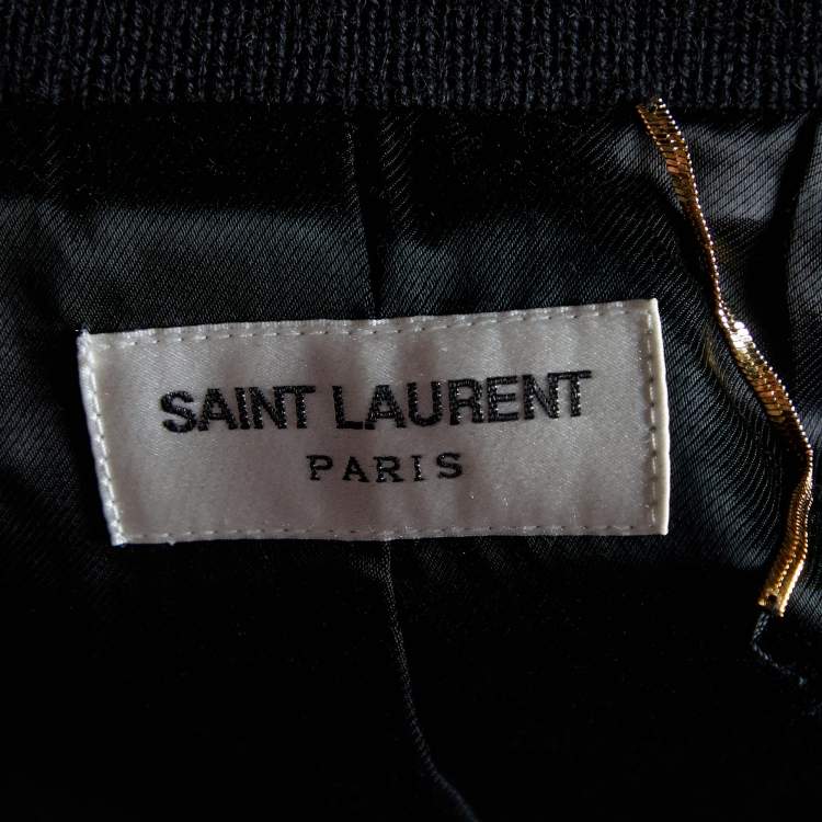Pre Owned Saint Laurent Black Wool Contrast Leather Detail Teddy Jacket M