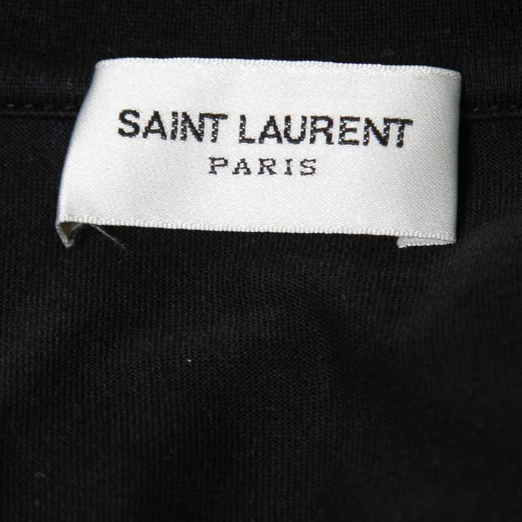 Pre Owned Saint Laurent Paris Black Logo Printed Cotton Crew Neck Half Sleeve T-Shirt S