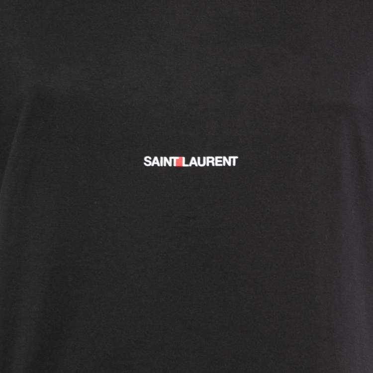Pre Owned Saint Laurent Paris Black Logo Printed Cotton Crew Neck Half Sleeve T-Shirt S