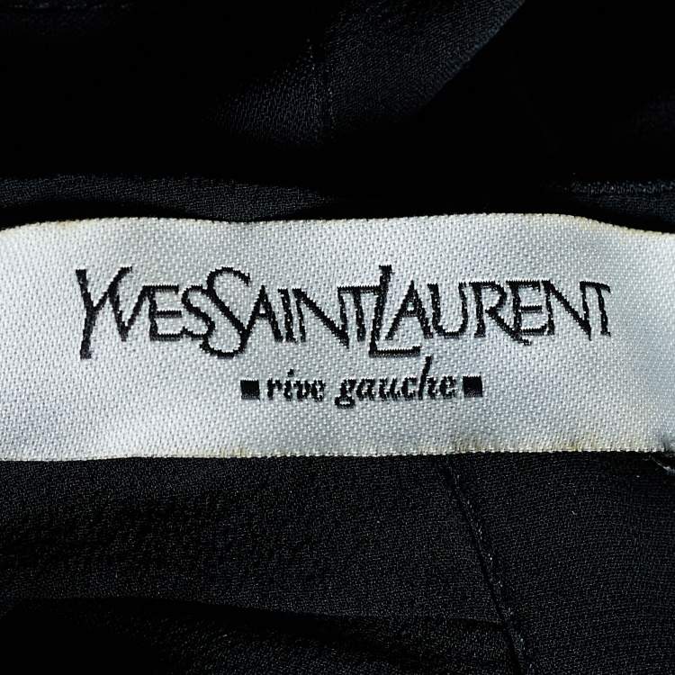 Pre Owned Yves Saint Laurent Rive Gauche Black Chiffon & Crepe High Neck Top M