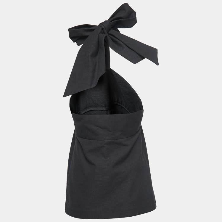 Pre Owned Saint Laurent Black Cotton Pique Totem Top M