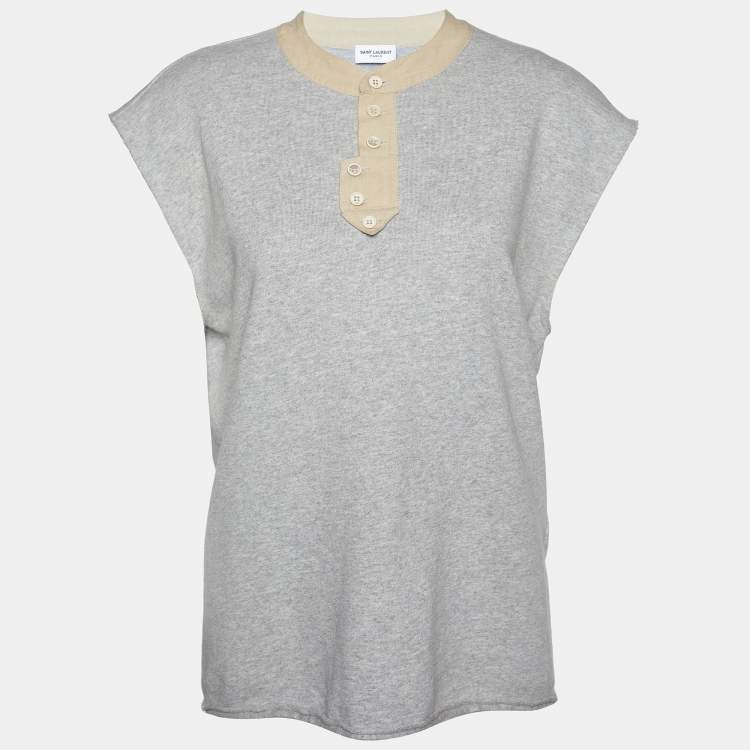 Pre Owned Saint Laurent Grey Cotton Knit Sleeveless T-Shirt S