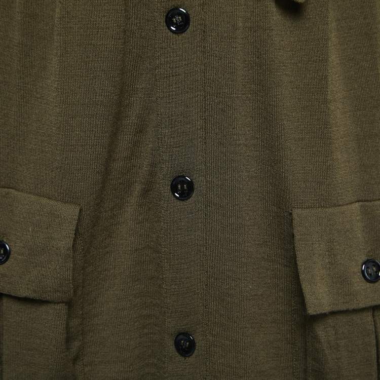 Pre Owned Saint Laurent Green Wool Knit Tiered Knee Length Skirt S