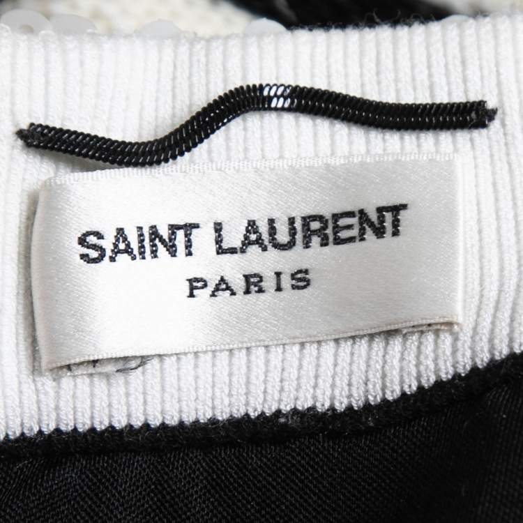 Pre Owned Saint Laurent Black/White Stripe Pattern Sequin Sleeveless Mini Dress M