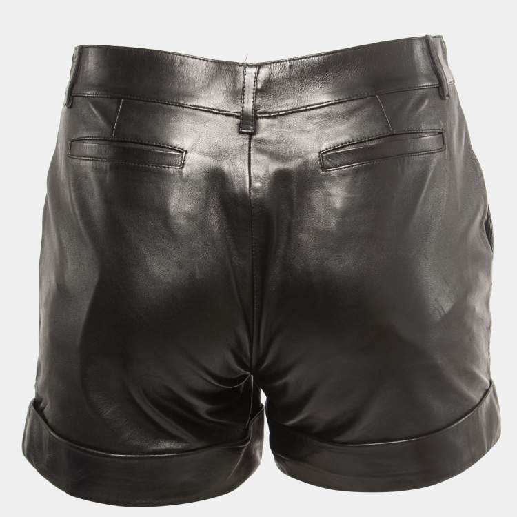 Pre Owned Saint Laurent Paris Black Leather High Waist Mini Shorts S