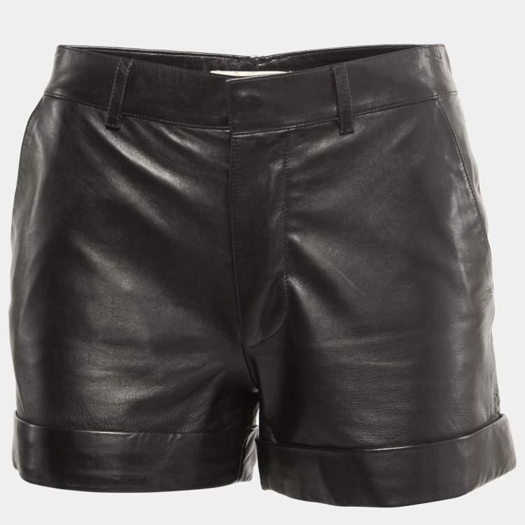 Pre Owned Saint Laurent Paris Black Leather High Waist Mini Shorts S