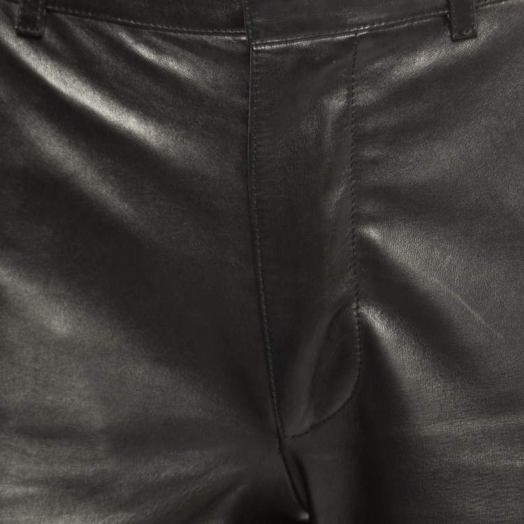 Pre Owned Saint Laurent Paris Black Leather High Waist Mini Shorts S