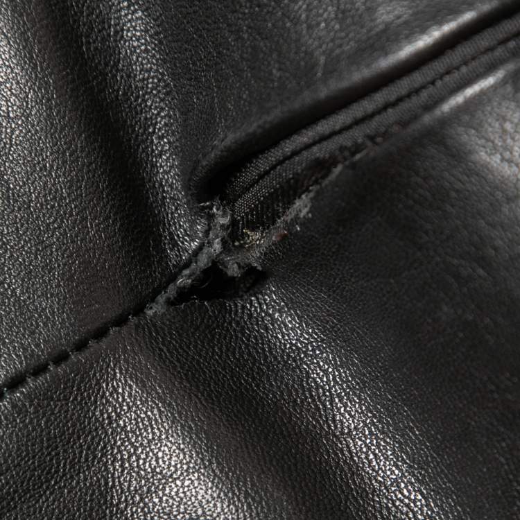 Pre Owned Saint Laurent Black Leather Mini Skirt S
