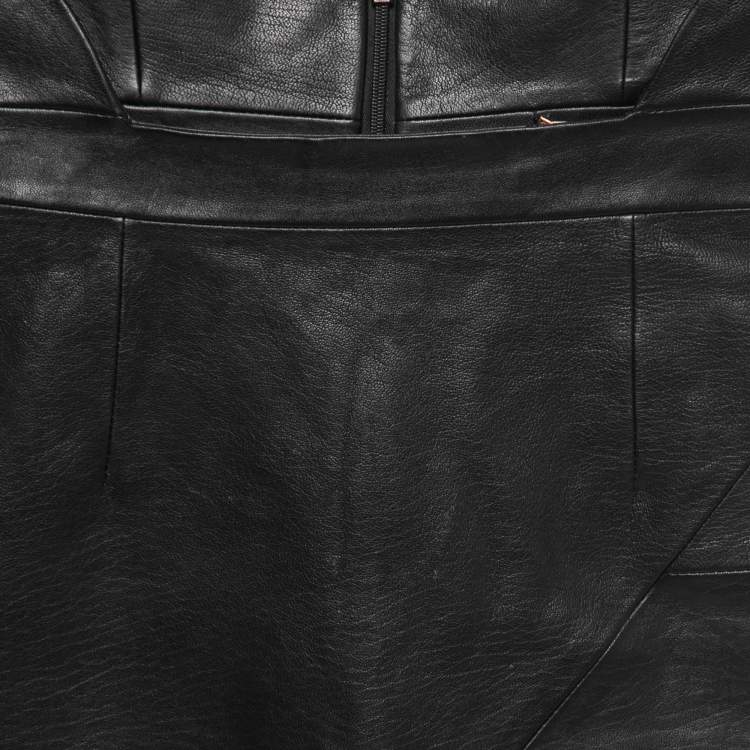 Pre Owned Saint Laurent Black Leather Mini Skirt S