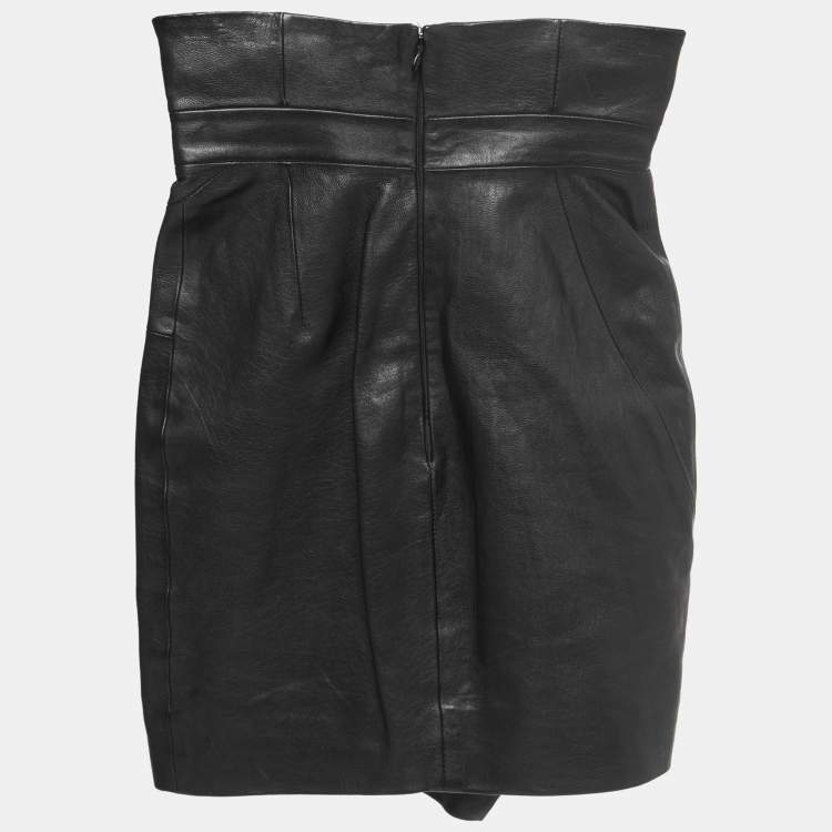 Pre Owned Saint Laurent Black Leather Mini Skirt S