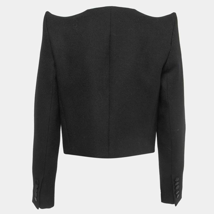 Pre Owned Saint Laurent Black Wool Pointed Shoulder Open Blazer M
