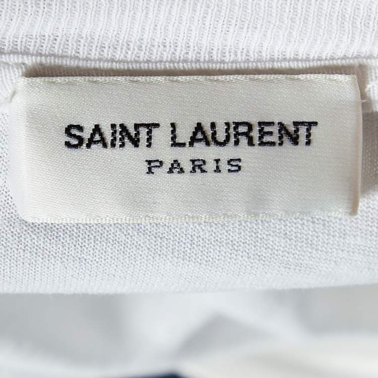 Pre Owned Saint Laurent White Logo Printed Cotton Knit T-Shirt XS