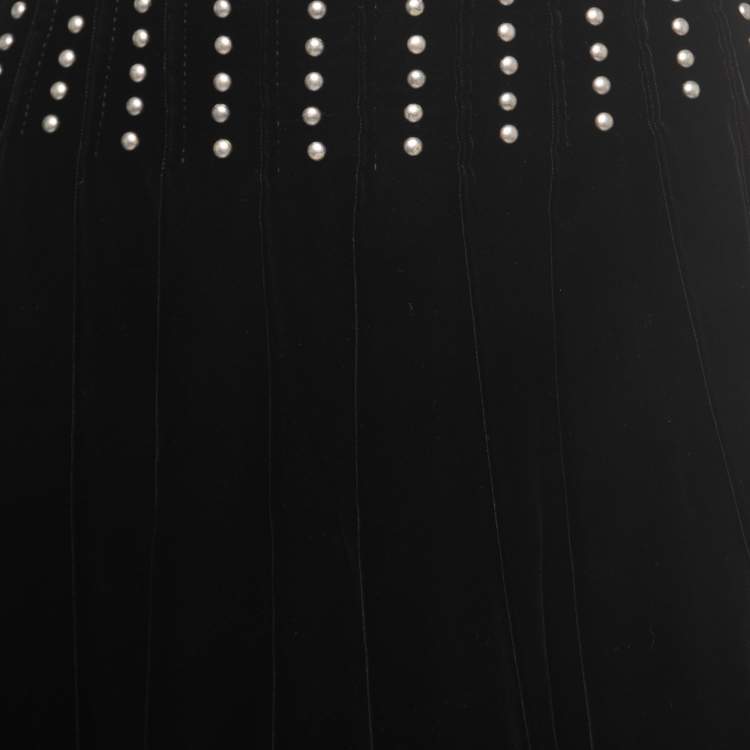 Pre Owned Saint Laurent Paris Black Studded Velvet Pleated Mini Skirt L