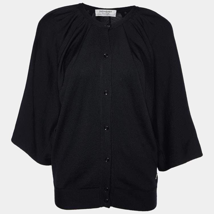 Yves Saint Laurent Black Virgin Wool Button Front Cardigan M Yves