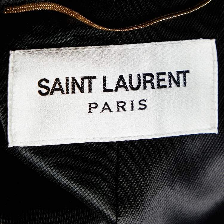 Pre Owned Saint Laurent Red & Black Wool Blend & Shearling Collar Double Breasted Blazer S