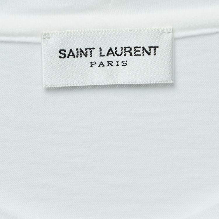 Pre Owned Saint Laurent White Cotton Logo Printed Cotton Knit T-Shirt S