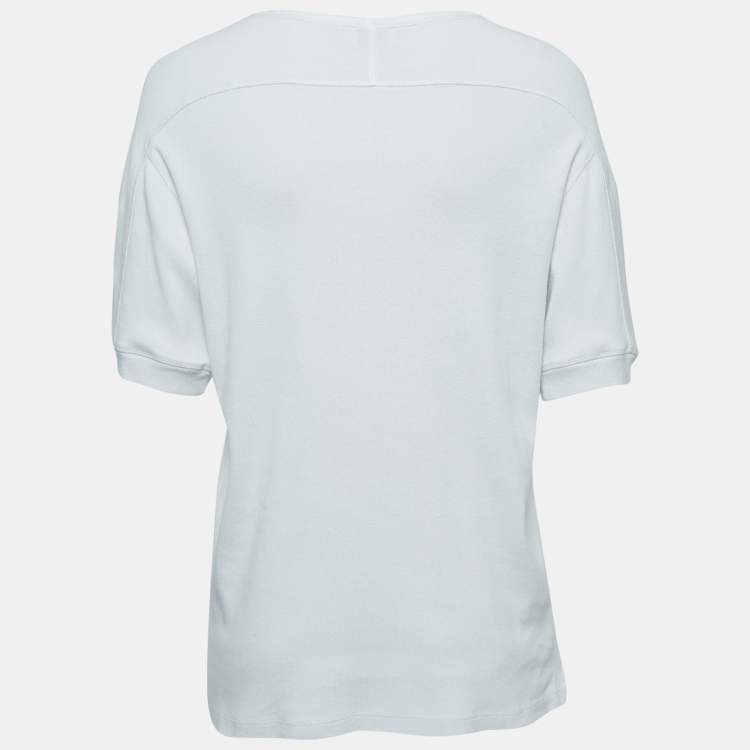 Pre Owned Saint Laurent White Ecru Vintage Logo Print T-Shirt M