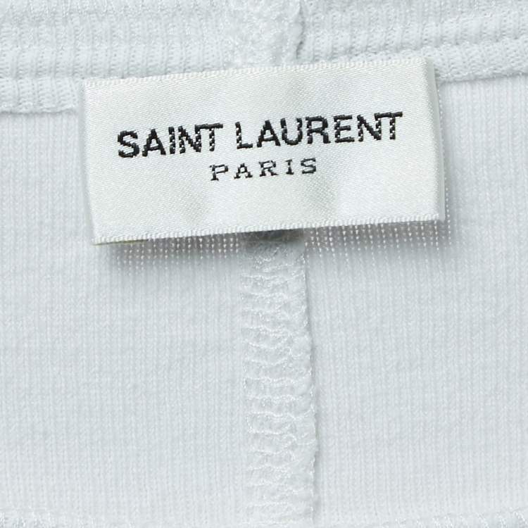 Pre Owned Saint Laurent White Ecru Vintage Logo Print T-Shirt M