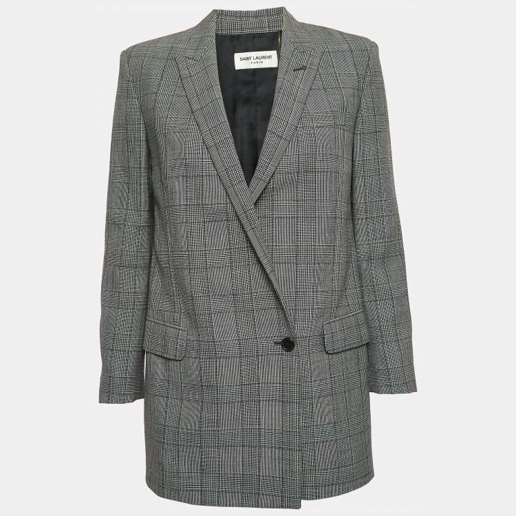 Pre Owned Saint Laurent Paris Black Checked Wool Single Breasted Blazer S