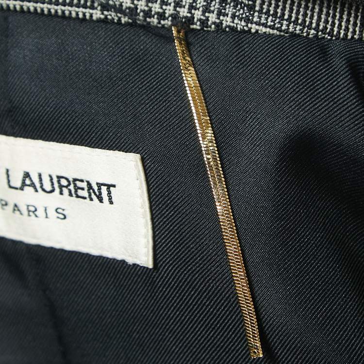 Pre Owned Saint Laurent Paris Black Checked Wool Single Breasted Blazer S