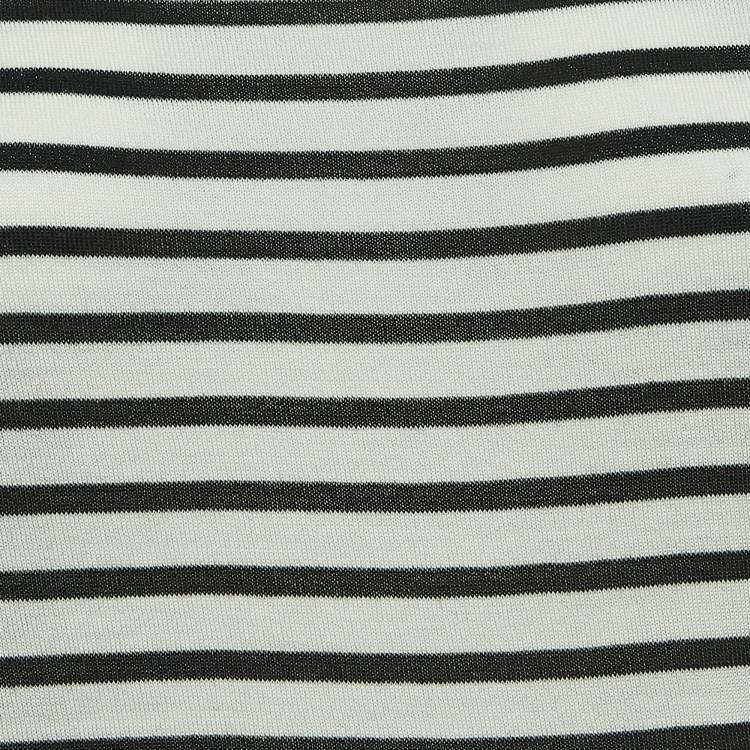 Pre Owned Saint Laurent Paris Cream Striped Wool Long Sleeve T-Shirt M