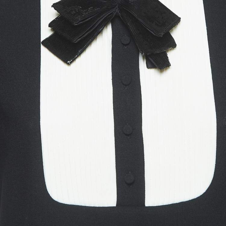 Pre Owned Saint Laurent Black Wool Pleated Mini Dress M