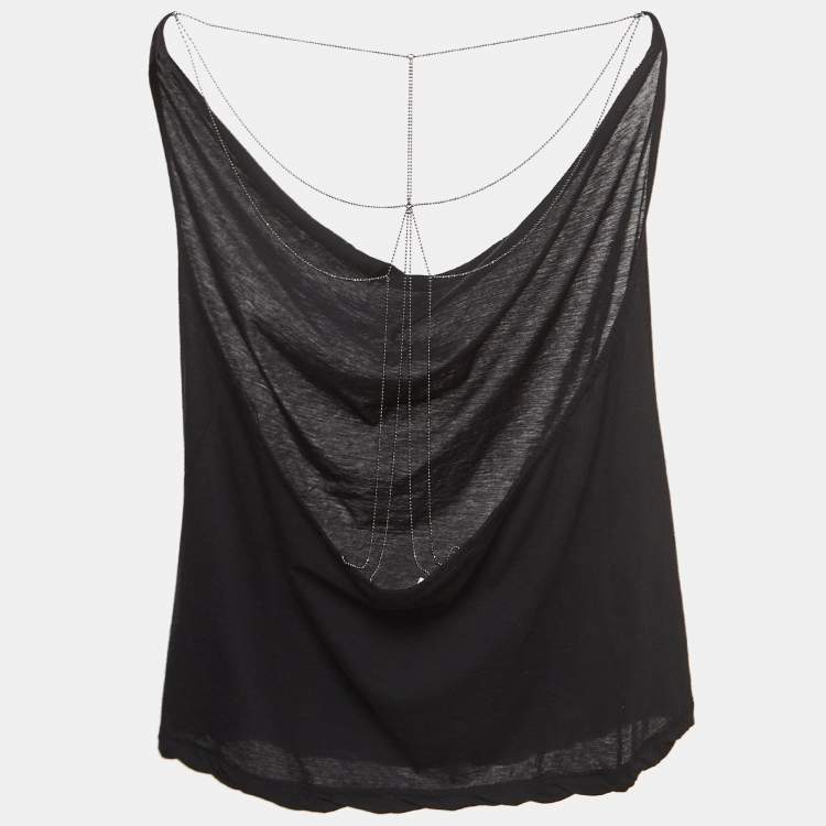 مملوكة مسبقًا Saint Laurent Black Cotton Cowl Neck Back Chain Detailed Top S