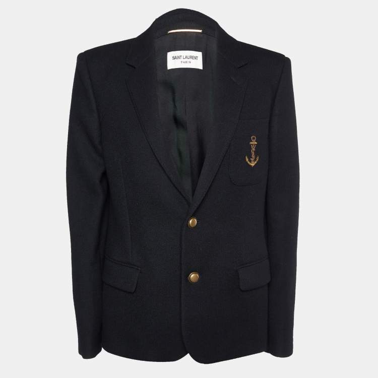 Pre Owned Saint Laurent Paris Black Wool Anchor Detail Single Breasted Blazer L