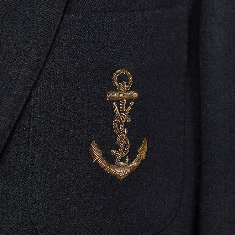Pre Owned Saint Laurent Paris Black Wool Anchor Detail Single Breasted Blazer L